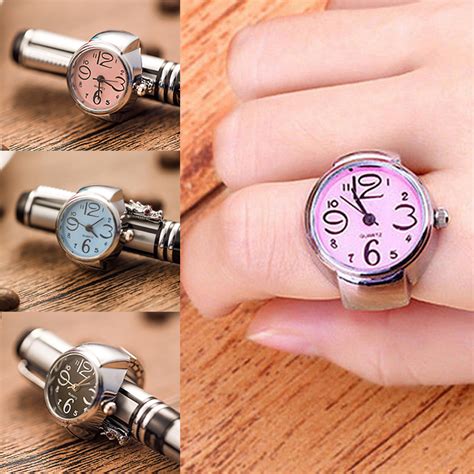 Creative Unisex Finger Ring Quartz Watch Steel Tone Round Dial Elastic