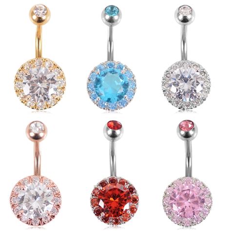 Pc Color Crystal Belly Button Rings Belly Piercing Stainless Steel
