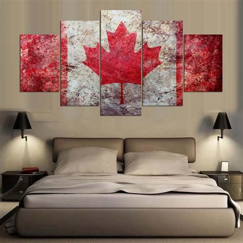 Flag Of Canada Scratched Abstract 5 Panel Canvas Art Wall Decor