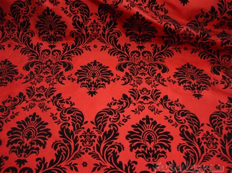 Taffeta Red Black Flocking Damask Fabric Per Yard 60 Etsy