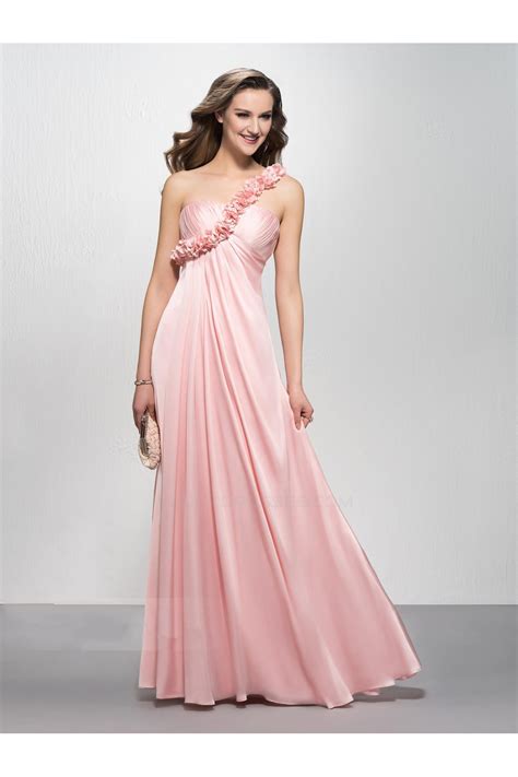 Empire One Shoulder Long Pink Prom Evening Formal Party Dresses