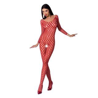 Sexy Crotchless Fishnet Bodystocking Catsuit Red