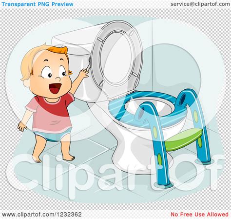Clipart Of A Potty Training Toddler Boy Flushing A Toilet Royalty