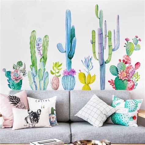 Cactus Wall Decals Cactus Wall Decal Floral Wall Decals Flower Wall