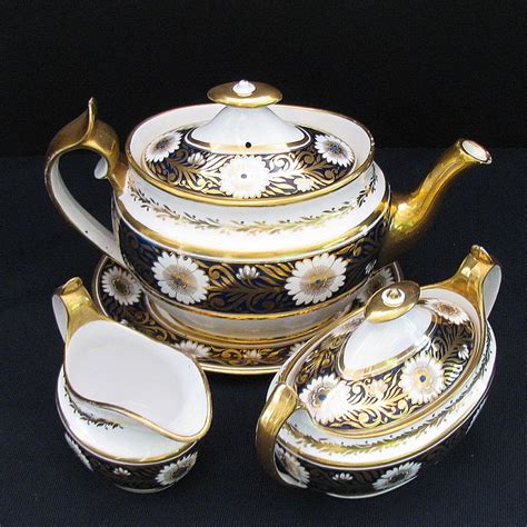 Spode Tea Set Antique Early 19th C Teapot Creamer Sugar And Stand
