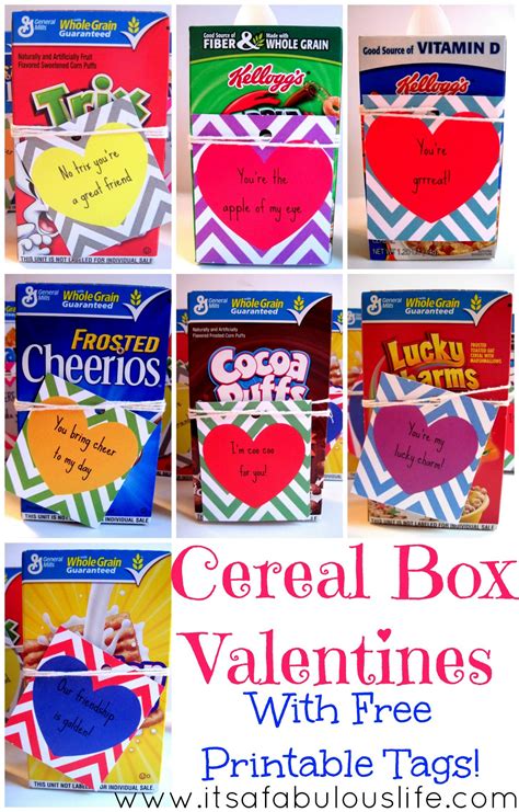 This post may contain affiliate links or ads. Cereal Box Valentine's - with printable tags - It's A ...