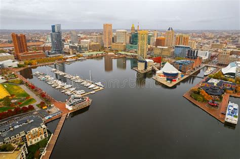 Aerial View Of Baltimore Inner Harbor And Downtown Baltimore In The Us
