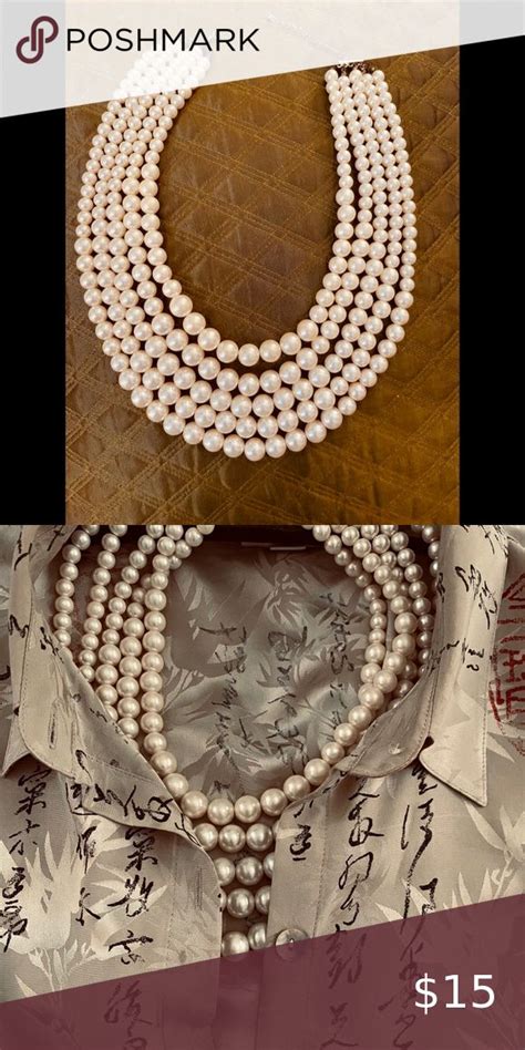 Womens Faux 5 Strand Pearl Necklace Pearl Necklace Pearls Necklace