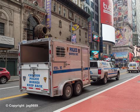 Nypd Mounted Unit Police Car With Trailer Times Square New York City