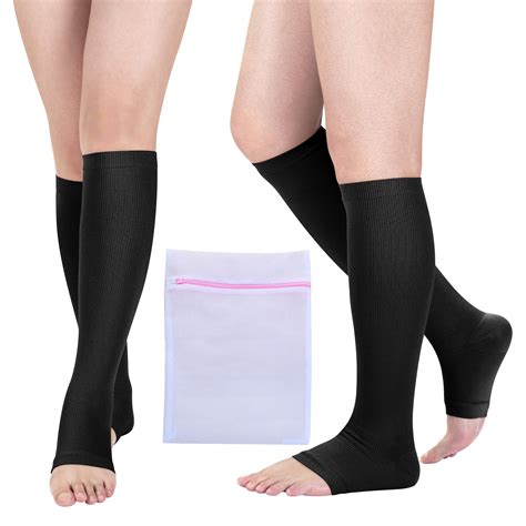 Open Toe Medical Compression Socks For Women And Men Sm 2 Pair Black