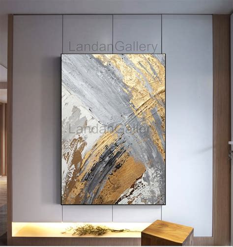 Gold Foil Oil Painting Abstract Golden Grey Colors Oil Etsy Canada