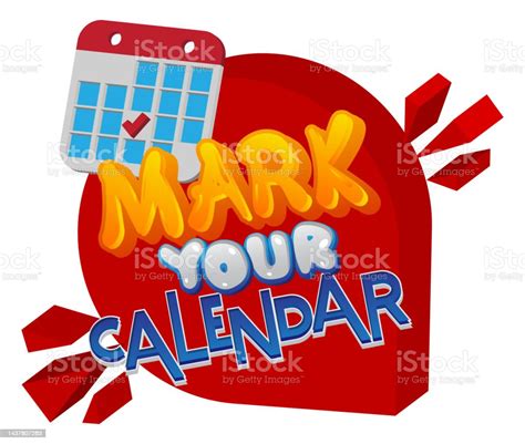 Mark Your Calendar Word Written With Childrens Font In Cartoon Style