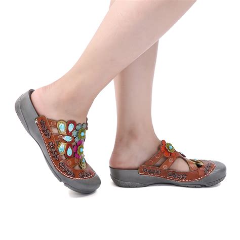 Gracosy Women Summer Leather Mule Clog Backless Sandals