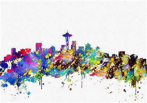 Seattle Skyline Colorful By Erzebet S Digital Artwork Artwork