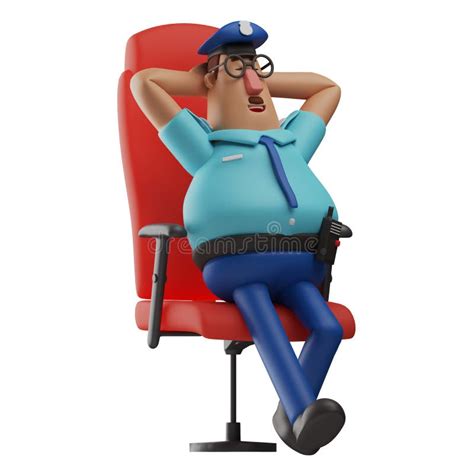 police officer 3d cartoon illustration relaxing on a red chair stock illustration illustration