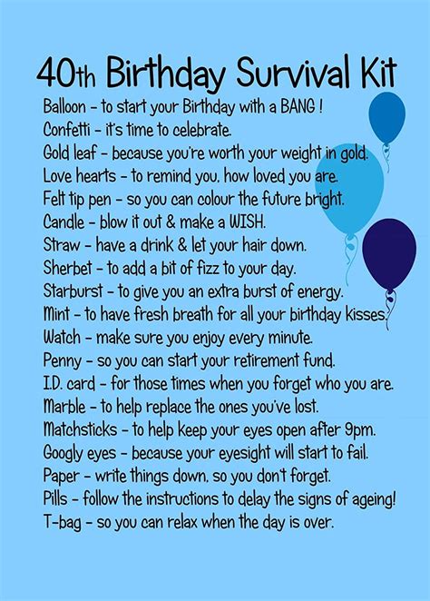 40th birthday survival kit blue 40th birthday quotes best 40th birthday ts birthday
