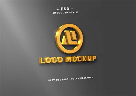 Maquete De Logotipo Dourado 3d Na Parede PSD Premium