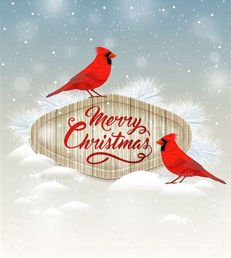 Card With Two Cardinals Christmas Lettering Christmas Vectors