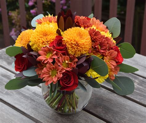 Flower Bowl For The Fall Mums Poms Roses Safari Sunset Eucalyptus