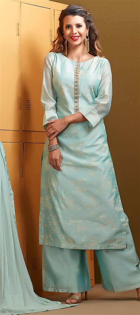 1514473 Party Wear Blue Color Chanderi Silk Fabric Salwar Kameez