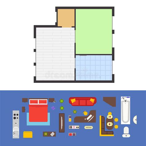 Plano Do Apartamento Com Grupo Da Mobília Vetor Ilustração Do Vetor