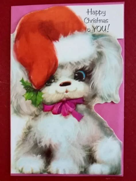 Happy Christmas Vintage 1970s Greeting Card Merry Black Santa Cats