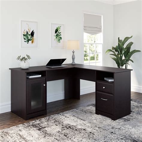 Cabot L Shaped Computer Desk With Storage In Espresso Oak Engineered Wood