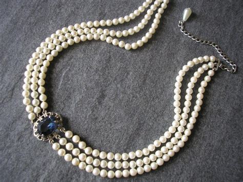 Vintage Pearl Choker Osaki Pearls Pearl Choker With Montana Sapphire