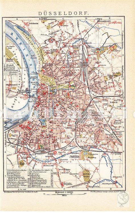 1899 City Map Of Düsseldorf Rhineland Kingdom Of Prussia At Etsy