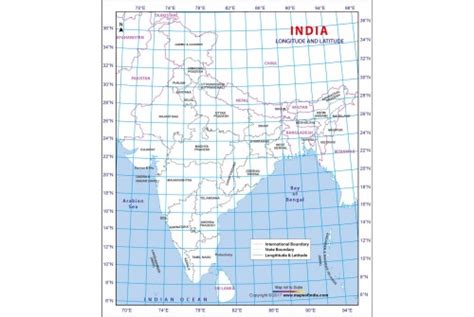India Map With Latitude And Longitude Outline