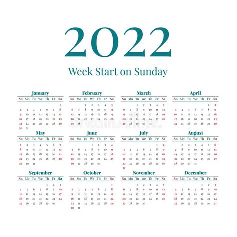 Simple 2022 Year Calendar Stock Vector Illustration Of Annual 104216611