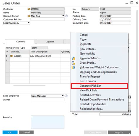 Pick List In Sap Business One