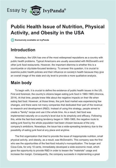 Nutrition Physical Activity And Obesity In The Us Words