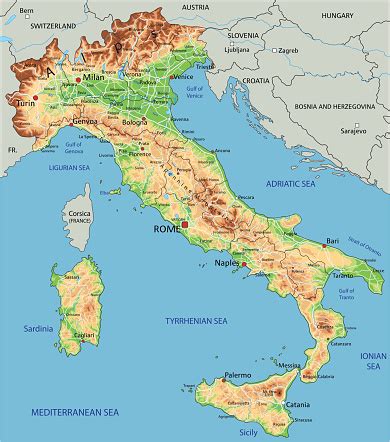 Mappa interattiva e dettagliata di tutte le città, paesi, strade e autostrade in italia. Alta Dettagliata Italia Fisica Mappa - Immagini vettoriali ...