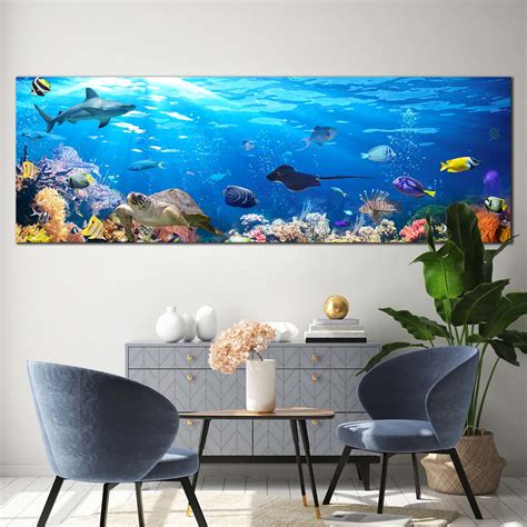 Underwater Scene Canvas Wall Art Blue Exotic Underwater Canvas Print