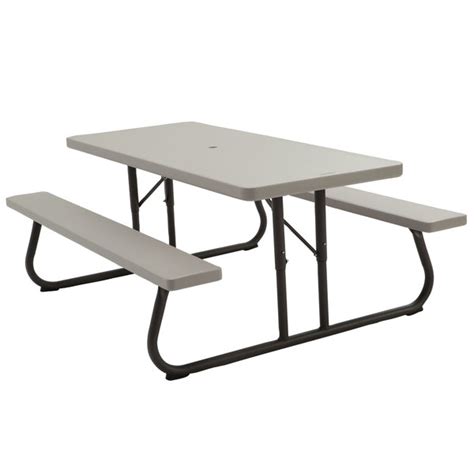 Lifetime 22119 30 X 72 Rectangular Putty Plastic Folding Picnic Table With Attached Benches