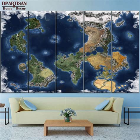 Dpartisan 5pcs Panel World Map Canvas Print World Map Wall Art Set