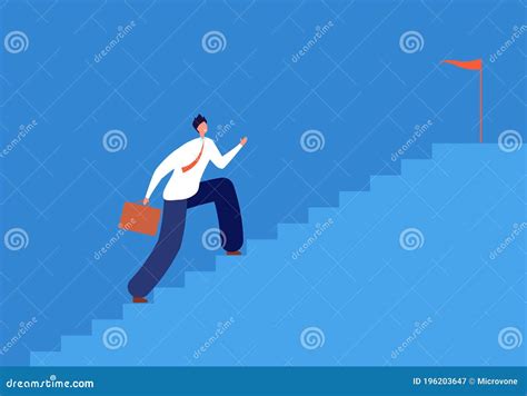 Career Goal Man Running Stairs Successful Path In Business Run Up