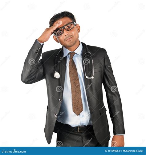 Doctor With Stethoscope In Black Suit Saluting Pose Stock Image Image