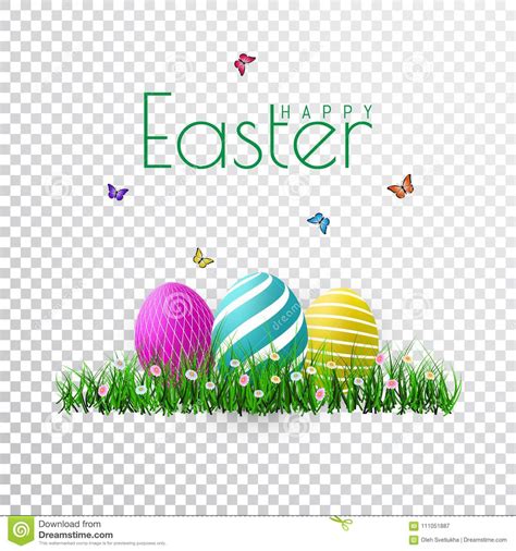 Vector Easter Eggs With Grass Butterfly And Flowers Isolated On A