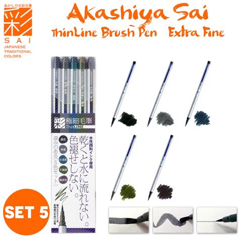 Akashiya Sai Thinline Watercolor Brush Pen 5 Color Set Theartshopvn
