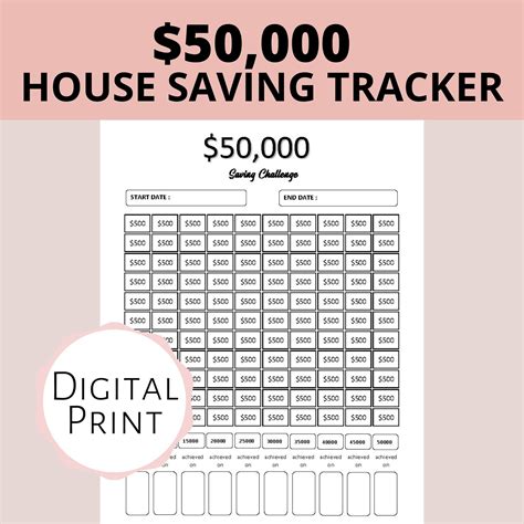 50000 Savings Challenge House Saving Tracker Money Saving Plan 50k
