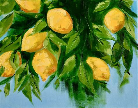 Lemon Tree Branch Painting Large Canvas Lemons Art Palette Knife
