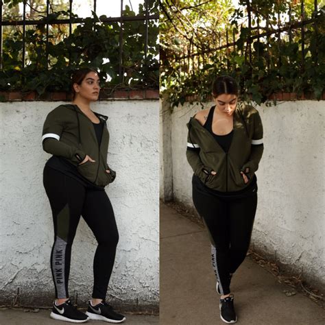 Keep It Sporty And Have Fun Black Running Tights With Khaki Sweatshirt