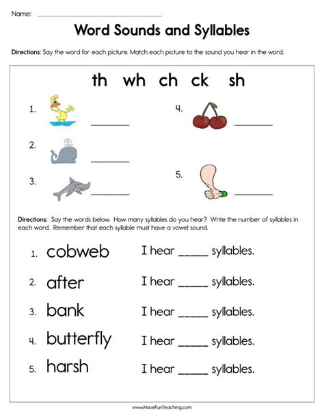 Words that rhyme with kindergarten and have also four syllables. Word Sounds and Syllables Worksheet | Kindergarten worksheets printable, Syllable worksheet ...
