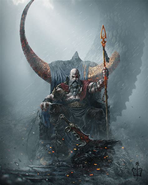 God Of War Fanart Expose Les Puissants Kratos Sur Son Trône