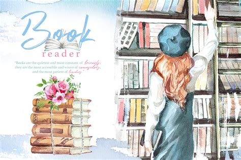 Watercolor Book Reader Clipart Setbookwormbook Loverbook Stack