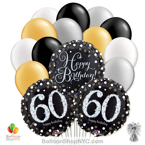 60th Sparkling Happy Birthday Mylar Latex Pearl Balloon Bouquet