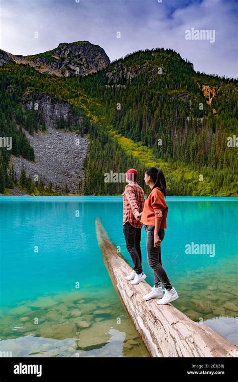 Majestic Mountain Lake In Canada Upper Joffre Lake Trail View Couple
