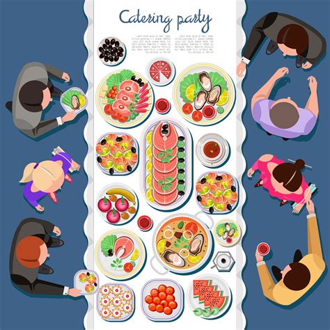 Catering Party With People And A Table Of Dishes From The Menu Top